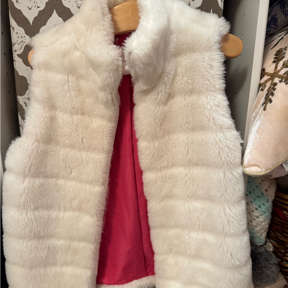Janie and Jack White Faux Fur Vest with Pink Lining